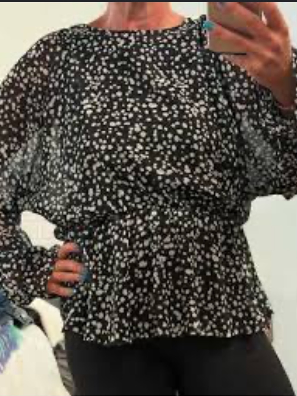 Banana Republic Factory Shirt - sheer black/white dots long sleeve peplum